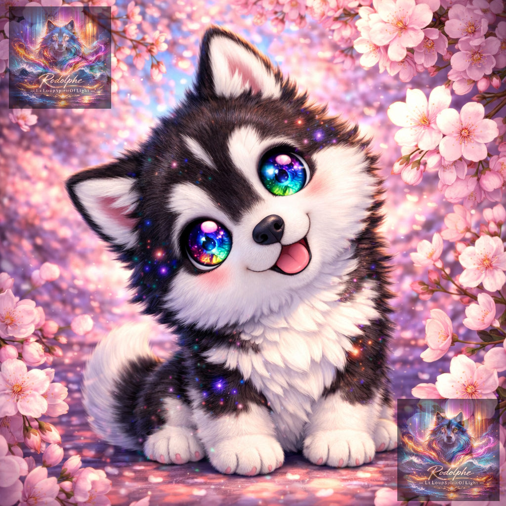 Malamute Kawaii - fleur de cerisier