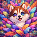 Bébé Husky Kawaii caché dans les plumes