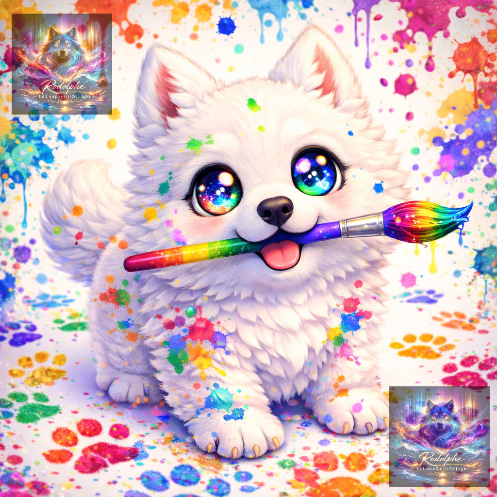 Bébé Samoyède Kawaii Peintre en herbe