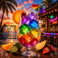 Cocktail tropical sous le couché du soleil