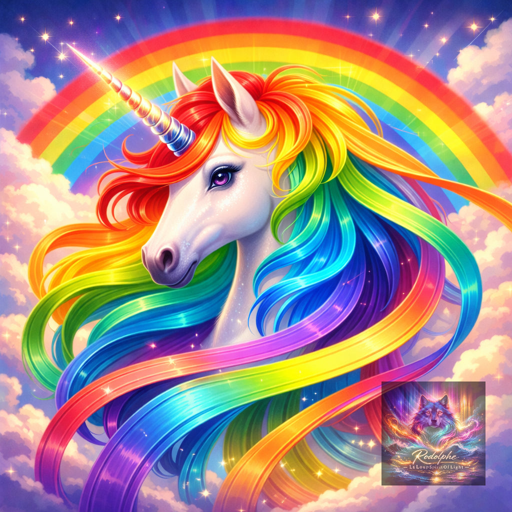 Licorne magique a la crinière arc en ciel