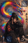Fille manga au dragon mural.